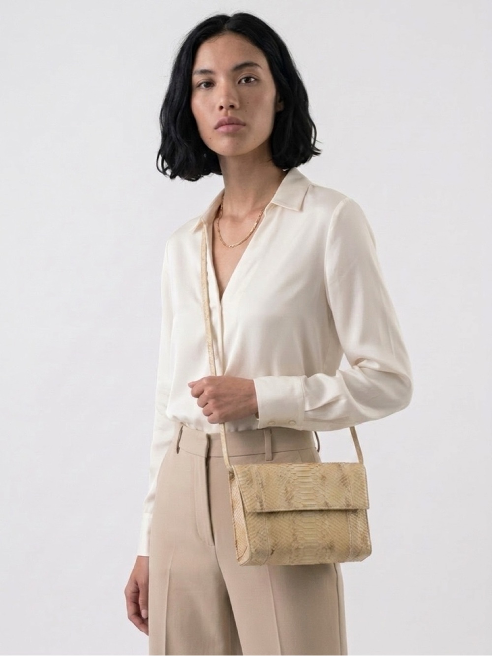Vintage Jacqueline Ferrar Cream Patchwork Snakeskin Crossbody Bag Clutch 80s 90s